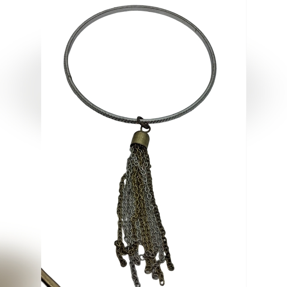 Gold & Silver Tone Charm Bangle Stack - Tassel, K… - image 8